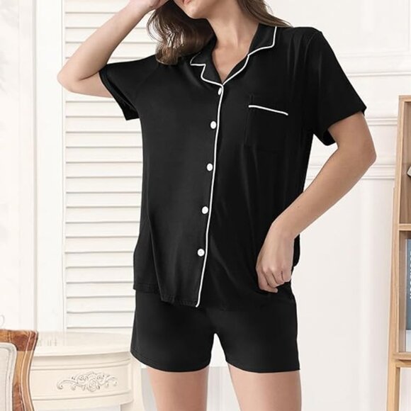 Pajamas for Couples Women & Men Modal Button Down Short Sleeve Sleepwear
